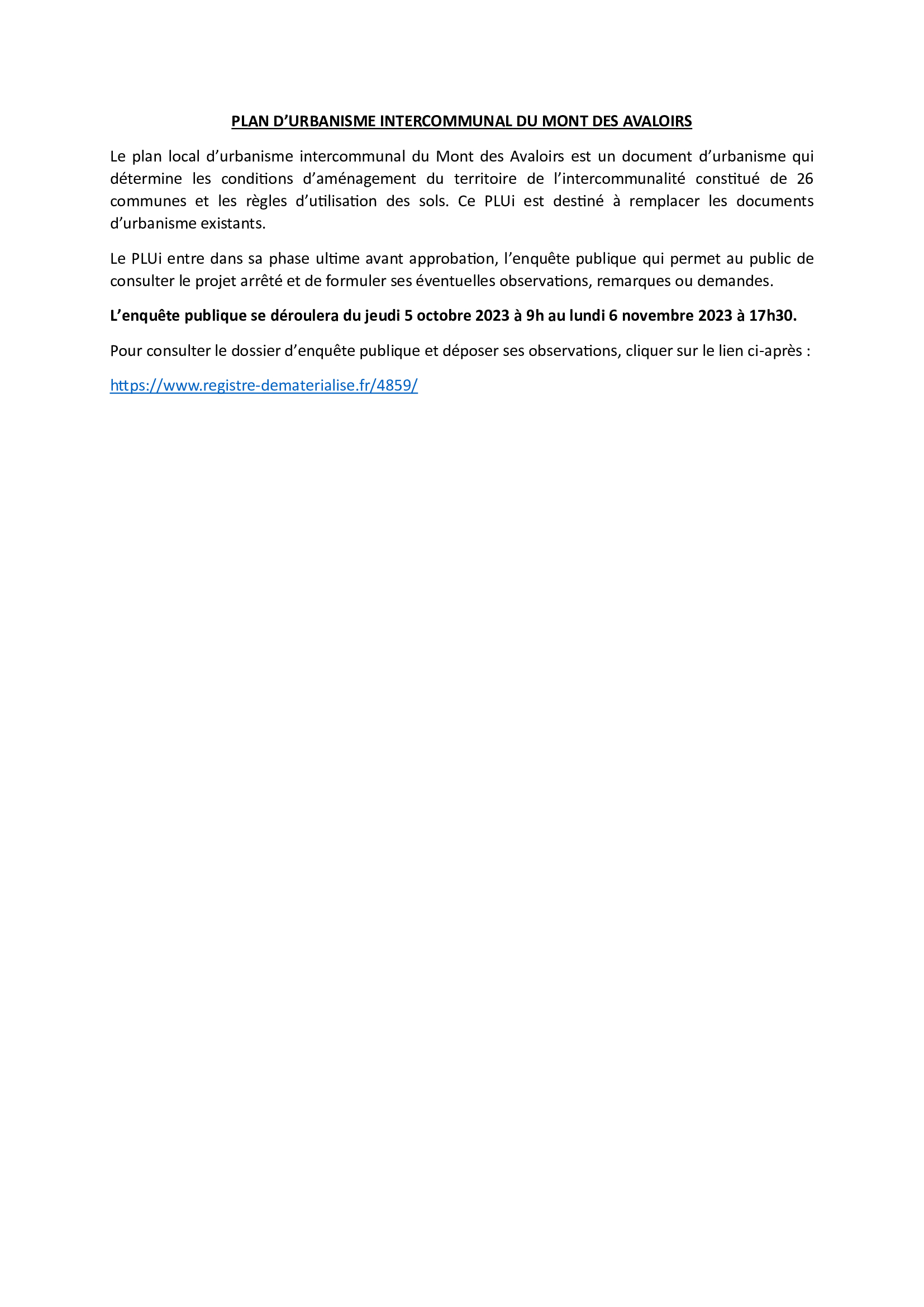 message enquête publique