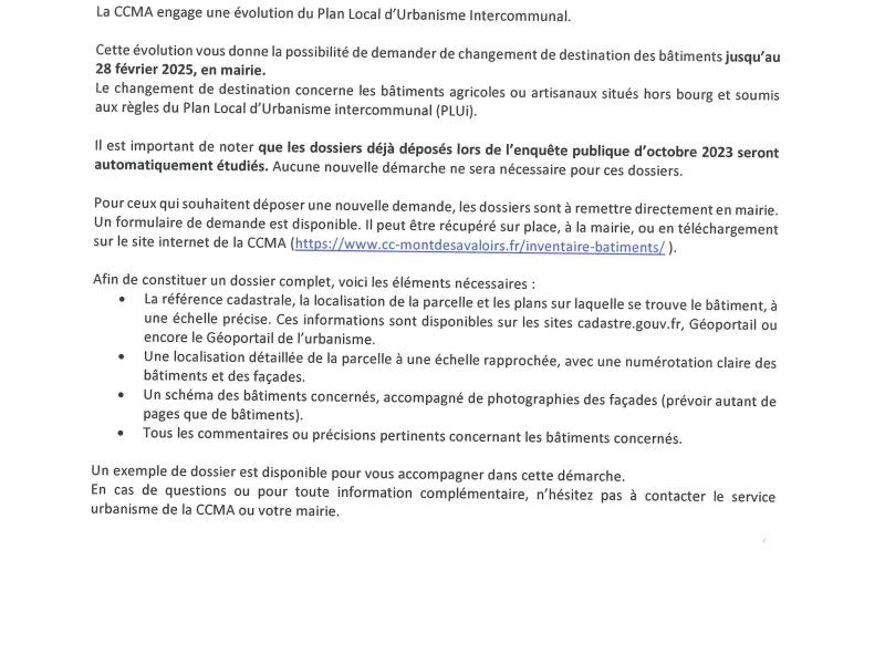 changement des destination d'un bâtiment en zone agricole